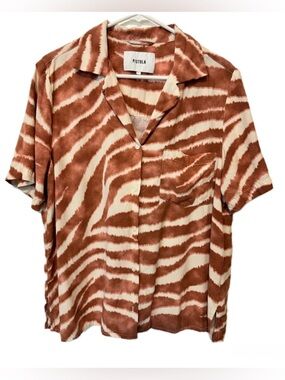 Pistola Zebra Print Button Down Shirt Large Rust Cream Animal Print Blouse